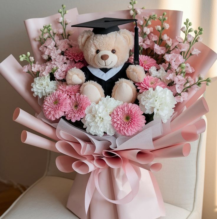 bunga khusus wisuda dengan boneka beruang lucu